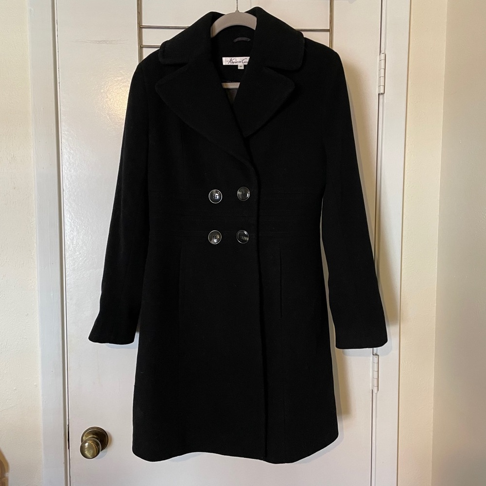 NWOT Kenneth Cole black wool notch collar coat